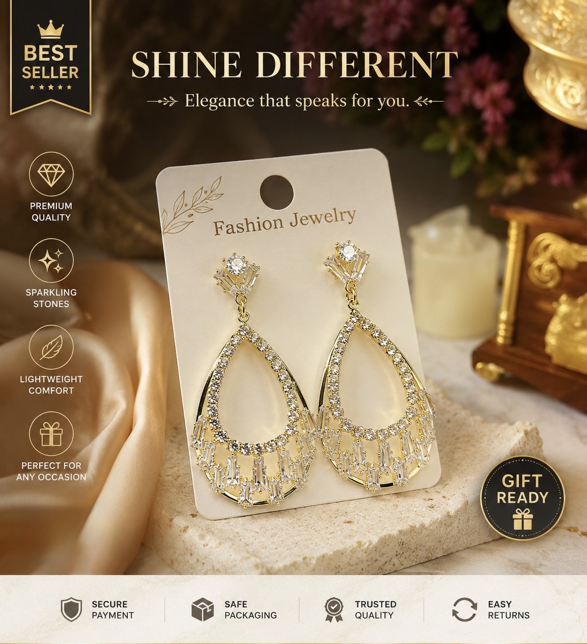 ✨ Crystal teardrop dangle earrings ✨
