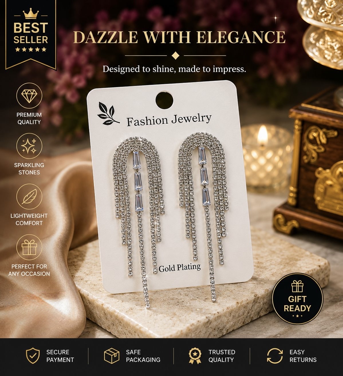 ✨Dazzling crystal tassel dangle earrings✨
