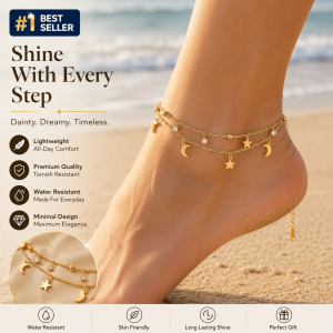 🌙 Gold moon & star layered anklet 🌙
