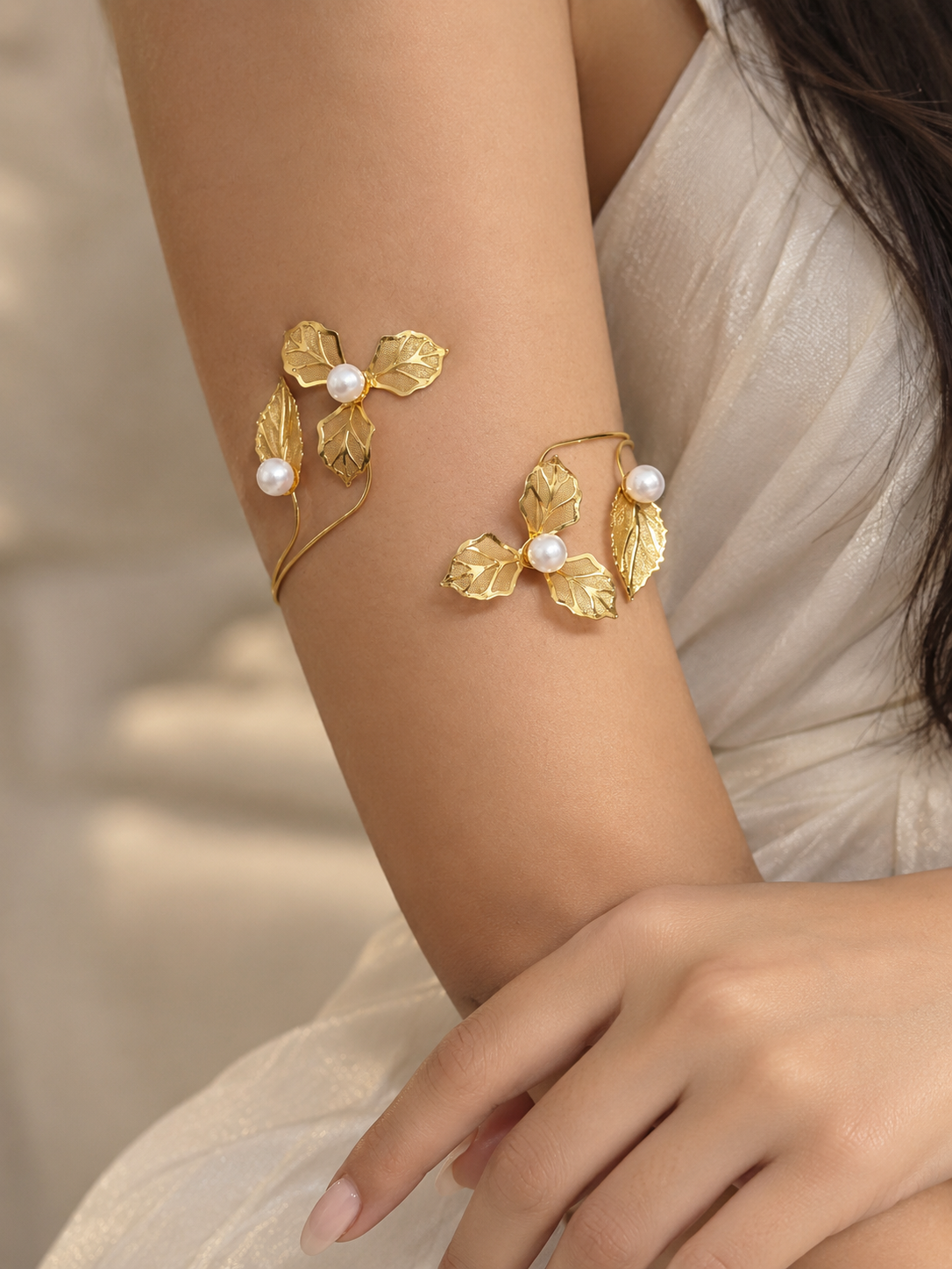 Pearl Leaf Vine Arm Cuff